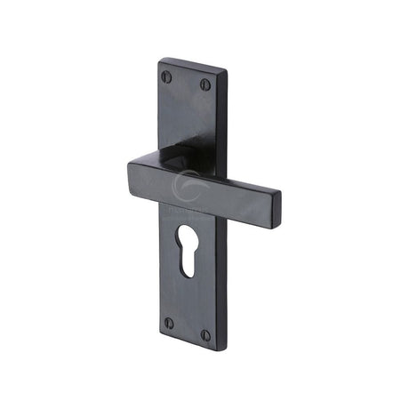 M.Marcus Door Furniture Matt Black / Euro Profile Lock Handles M.Marcus - Black Iron Rustic Door Handle Euro Profile Plate Cheswell Design
