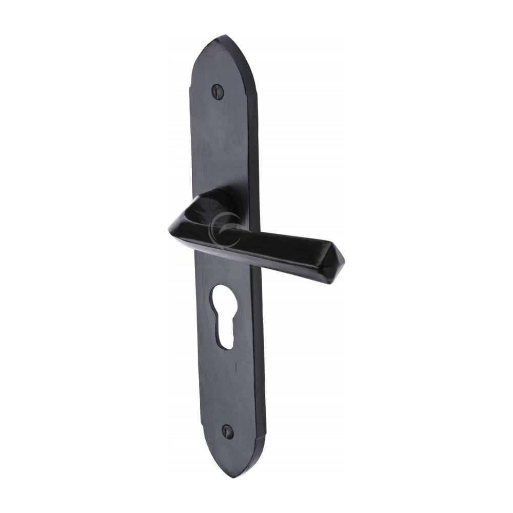 M.Marcus Door Furniture Matt Black / Euro Profile Lock Handles M.Marcus - Black Iron Rustic Door Handle Euro Profile Plate Grafton Design