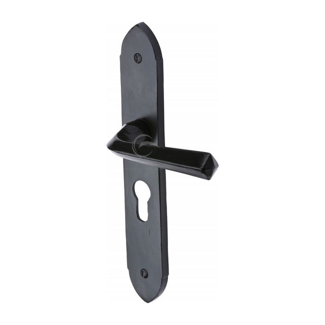 M.Marcus Door Furniture Matt Black / Euro Profile Lock Handles M.Marcus - Black Iron Rustic Door Handle Euro Profile Plate Grafton Design