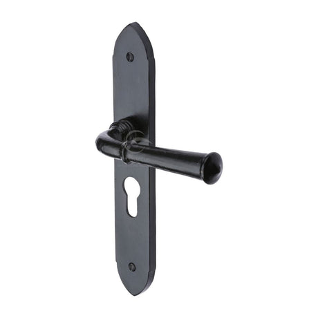 M.Marcus Door Furniture Matt Black / Euro Profile Lock Handles M.Marcus - Black Iron Rustic Door Handle Euro Profile Plate Hadley Design