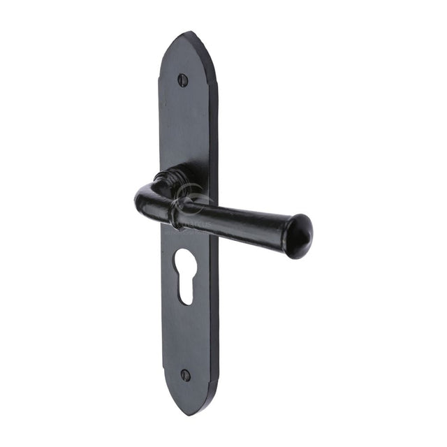 M.Marcus Door Furniture Matt Black / Euro Profile Lock Handles M.Marcus - Black Iron Rustic Door Handle Euro Profile Plate Hadley Design