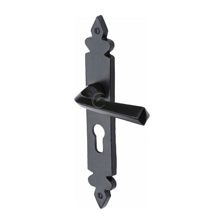 M.Marcus Door Furniture Matt Black / Euro Profile Lock Handles M.Marcus - Black Iron Rustic Door Handle Euro Profile Plate Ironbridge Design