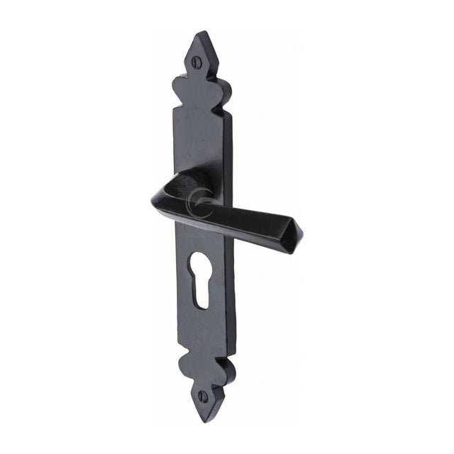 M.Marcus Door Furniture Matt Black / Euro Profile Lock Handles M.Marcus - Black Iron Rustic Door Handle Euro Profile Plate Ironbridge Design