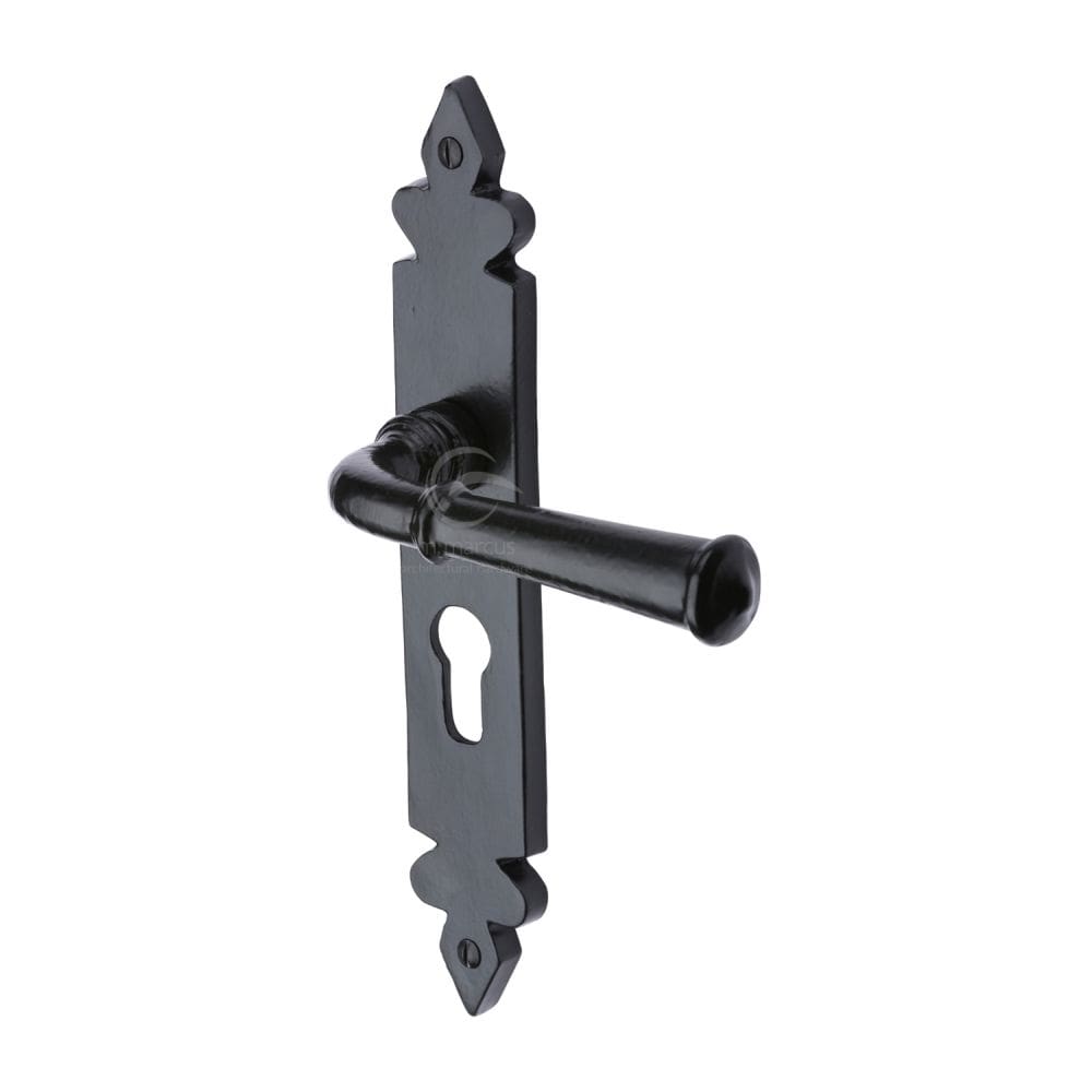 M.Marcus Door Furniture Matt Black / Euro Profile Lock Handles M.Marcus - Black Iron Rustic Door Handle Euro Profile Plate Ludlow Design