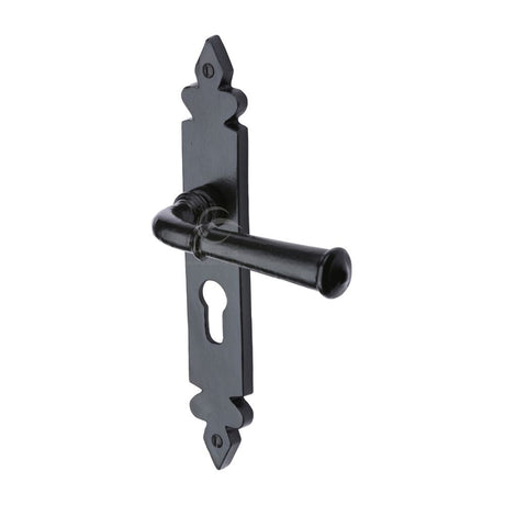 M.Marcus Door Furniture Matt Black / Euro Profile Lock Handles M.Marcus - Black Iron Rustic Door Handle Euro Profile Plate Ludlow Design