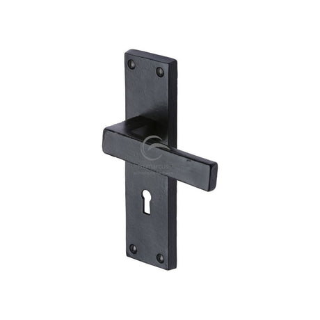 M.Marcus Door Furniture Matt Black / Std. Lock Handles M.Marcus - Black Iron Rustic Door Handle Lever Lock Cheswell Design