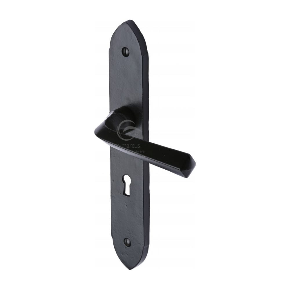 M.Marcus Door Furniture Matt Black / Std. Lock Handles M.Marcus - Black Iron Rustic Door Handle Lever Lock Grafton Design