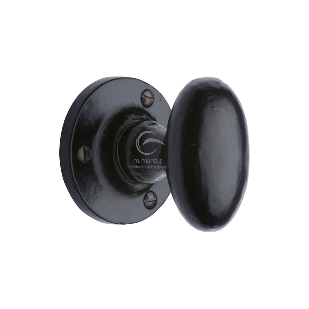 M.Marcus Door Furniture Matt Black / Mortice Knobs M.Marcus - Black Iron Rustic Mortice Knob on Rose Knowle Design