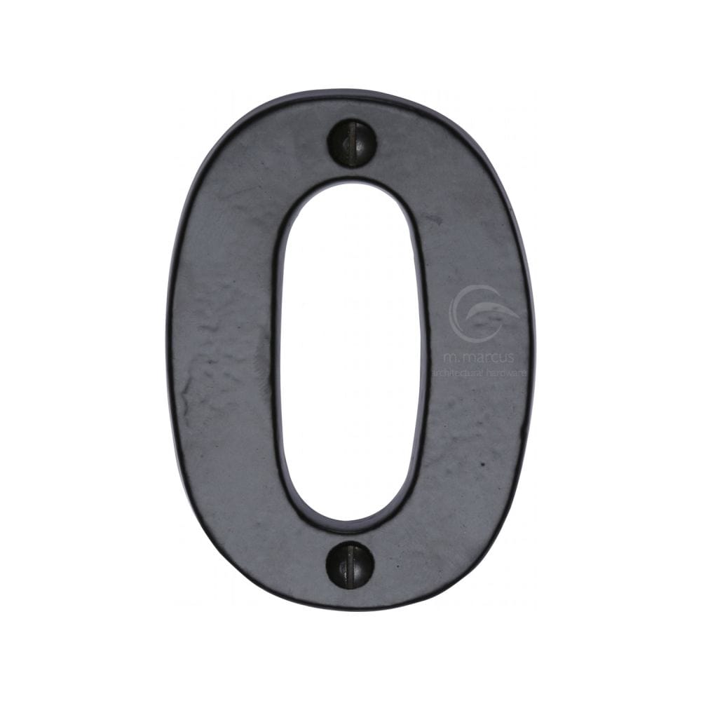 M.Marcus Door Furniture Matt Black / Numerals / 0 M.Marcus - Black Iron Rustic Numeral 0 Face Fix 76mm (3")