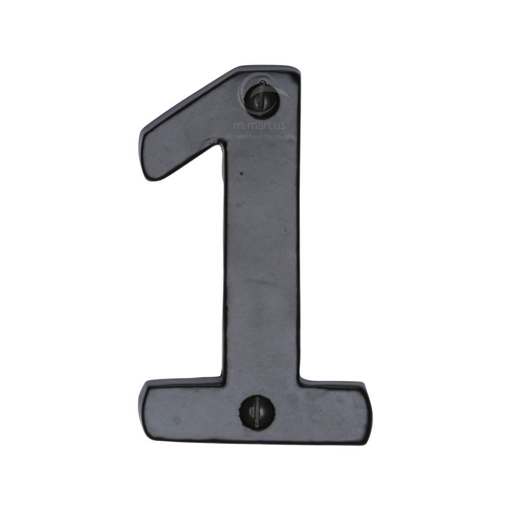 M.Marcus Door Furniture Matt Black / Numerals / 1 M.Marcus - Black Iron Rustic Numeral 1 Face Fix 76mm (3")