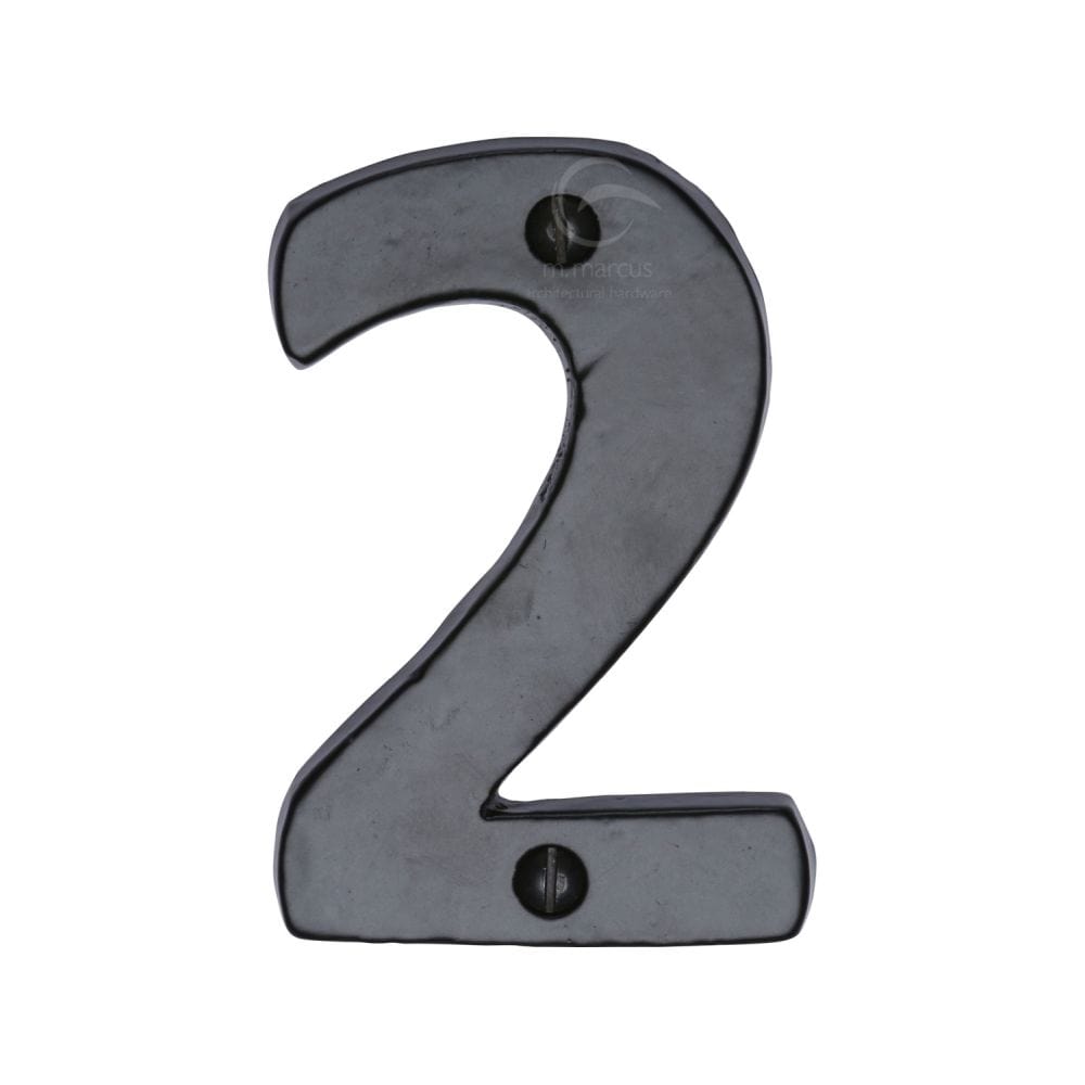 M.Marcus Door Furniture Matt Black / Numerals / 2 M.Marcus - Black Iron Rustic Numeral 2 Face Fix 76mm (3")