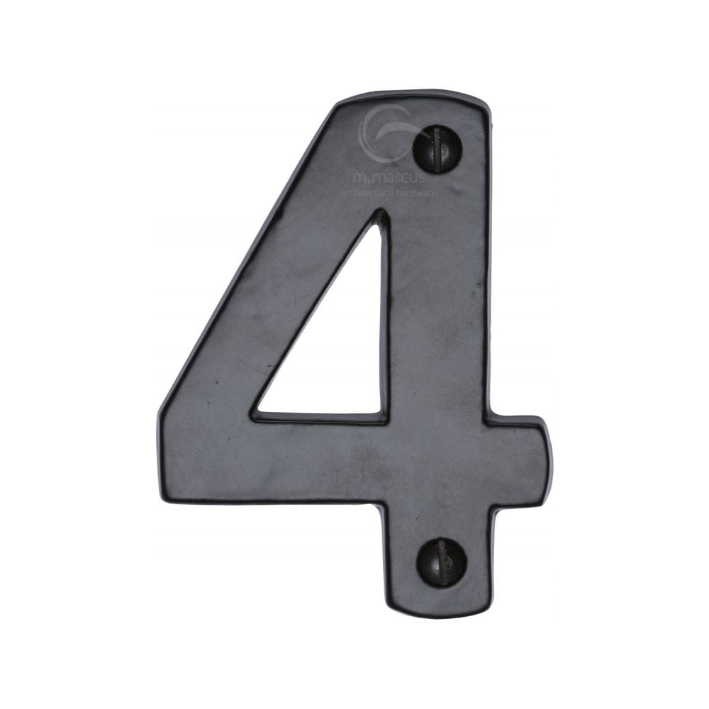 M.Marcus Door Furniture Matt Black / Numerals / 4 M.Marcus - Black Iron Rustic Numeral 4 Face Fix 76mm (3")