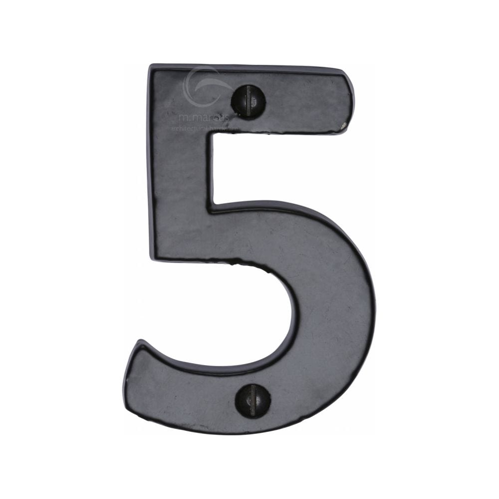 M.Marcus Door Furniture Matt Black / Numerals / 5 M.Marcus - Black Iron Rustic Numeral 5 Face Fix 76mm (3")