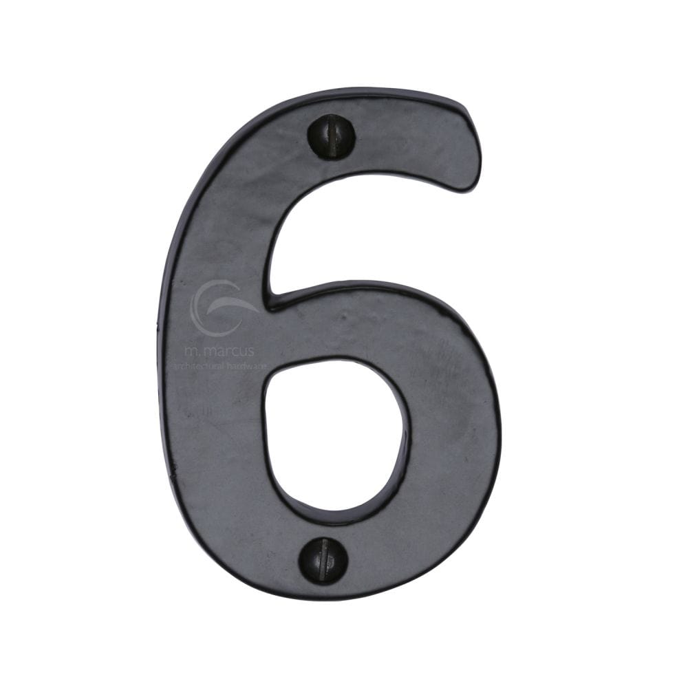 M.Marcus Door Furniture Matt Black / Numerals / 6 M.Marcus - Black Iron Rustic Numeral 6 Face Fix 76mm (3")