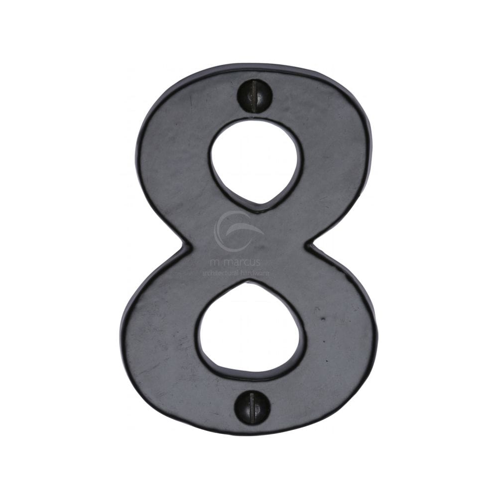 M.Marcus Door Furniture Matt Black / Numerals / 8 M.Marcus - Black Iron Rustic Numeral 8 Face Fix 76mm (3")