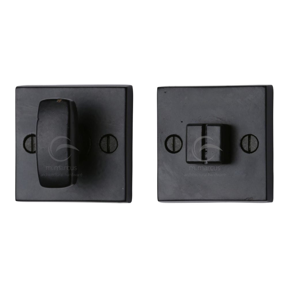 M.Marcus Door Furniture Matt Black / No M.Marcus - Black Iron Rustic Square Thumbturn & Emergency Release for Bathroom &