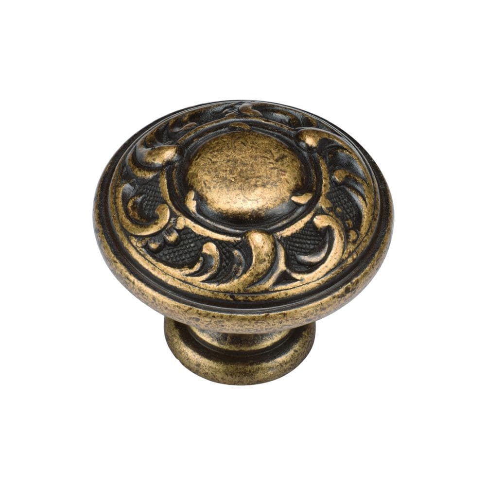 M.Marcus Cabinet Hardware Distressed Brass / Cabinet Knobs / 35mm Dia. M.Marcus - Decorated Round Knob 035mm Distressed Brass Finish