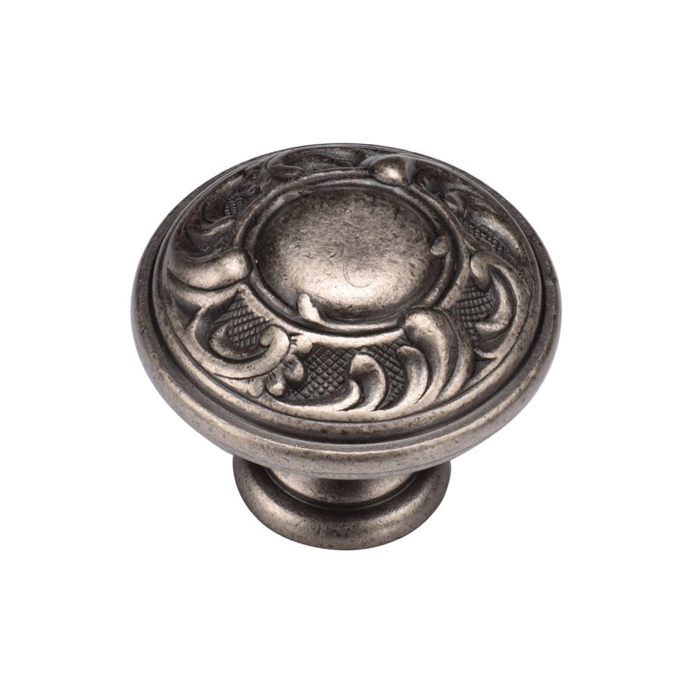 M.Marcus Cabinet Hardware Distressed Pewter / Cabinet Knobs / 35mm Dia. M.Marcus - Decorated Round Knob 035mm Distressed Pewter Finish