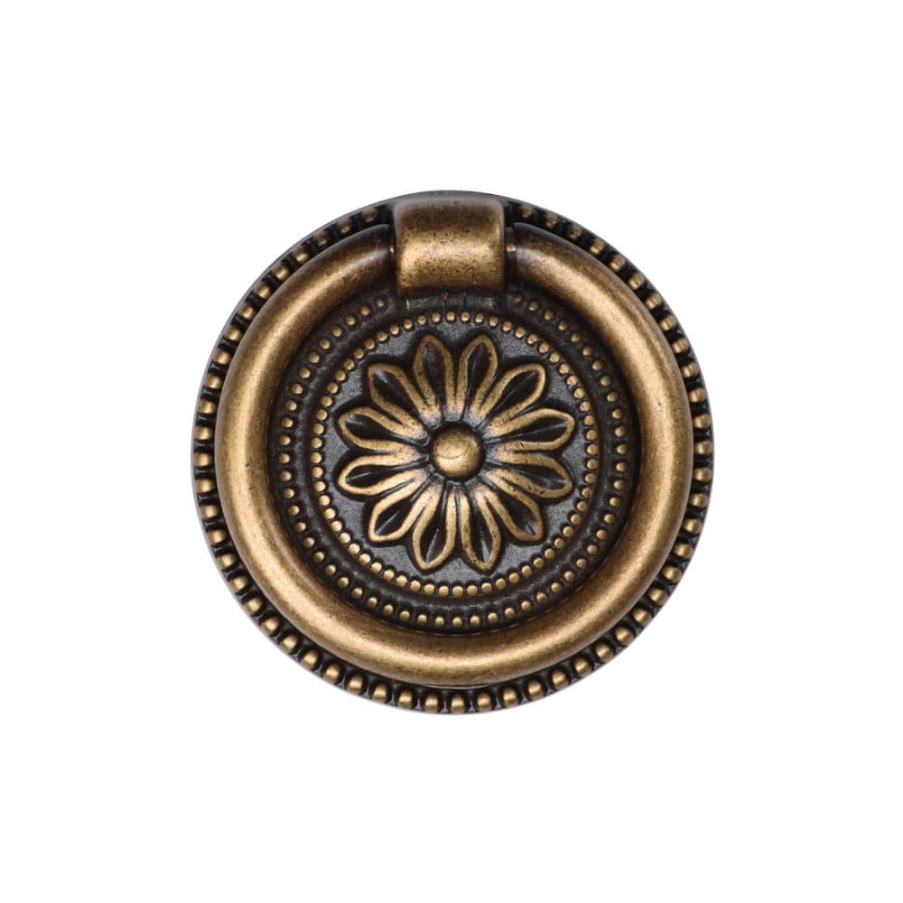 M.Marcus Cabinet Hardware Distressed Brass / Cabinet Drop Pulls M.Marcus - Floral Ring Pull 047mm Distressed Brass Finish