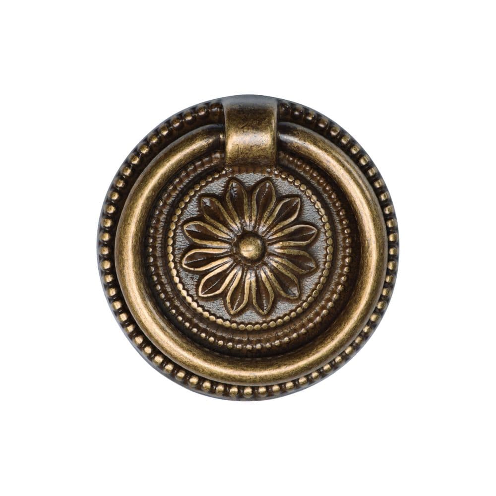 M.Marcus Cabinet Hardware Distressed Brass / Cabinet Drop Pulls M.Marcus - Floral Ring Pull 055mm Distressed Brass Finish