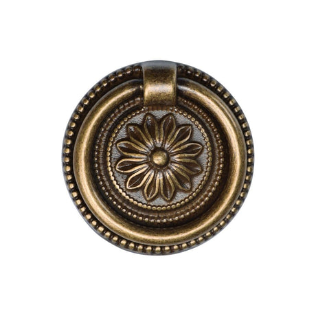 M.Marcus Cabinet Hardware Distressed Brass / Cabinet Drop Pulls M.Marcus - Floral Ring Pull 055mm Distressed Brass Finish