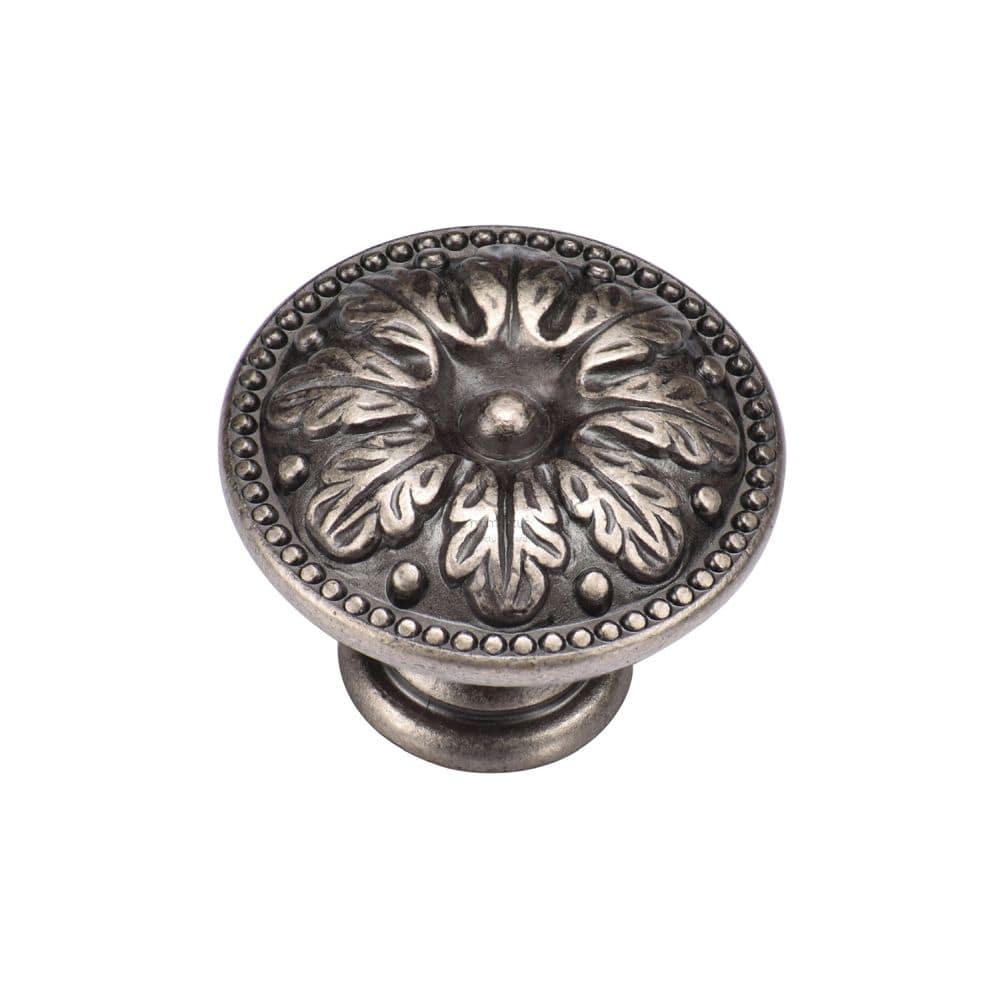 M.Marcus Cabinet Hardware Distressed Pewter / Cabinet Knobs / 30mm Dia. M.Marcus - Floral Round Knob 030mm Distressed Pewter Finish