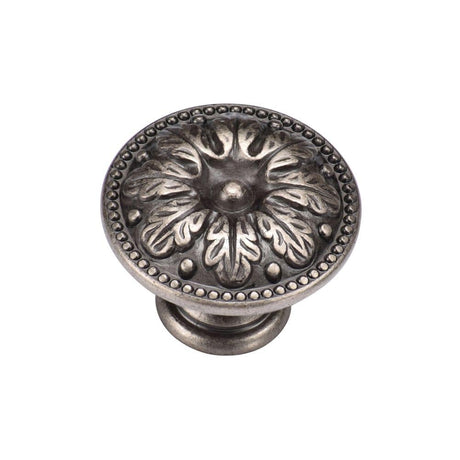 M.Marcus Cabinet Hardware Distressed Pewter / Cabinet Knobs / 30mm Dia. M.Marcus - Floral Round Knob 030mm Distressed Pewter Finish
