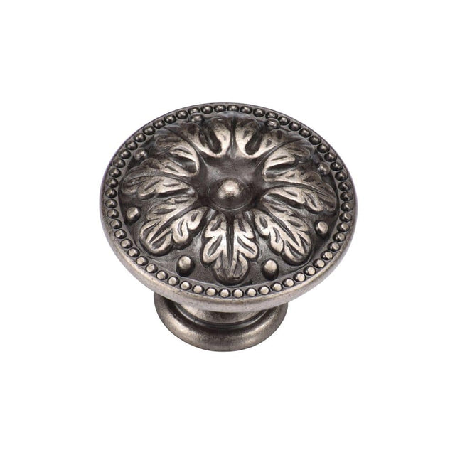 M.Marcus Cabinet Hardware Distressed Pewter / Cabinet Knobs / 30mm Dia. M.Marcus - Floral Round Knob 030mm Distressed Pewter Finish