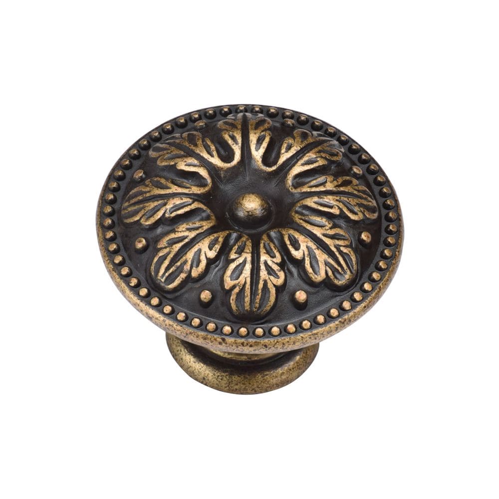 M.Marcus Cabinet Hardware Distressed Brass / Cabinet Knobs / 35mm Dia. M.Marcus - Floral Round Knob 035mm Distressed Brass Finish