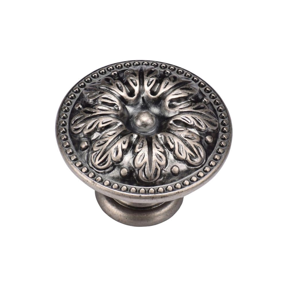 M.Marcus Cabinet Hardware Distressed Pewter / Cabinet Knobs / 35mm Dia. M.Marcus - Floral Round Knob 035mm Distressed Pewter Finish