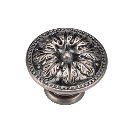 M.Marcus Cabinet Hardware Distressed Pewter / Cabinet Knobs / 35mm Dia. M.Marcus - Floral Round Knob 035mm Distressed Pewter Finish