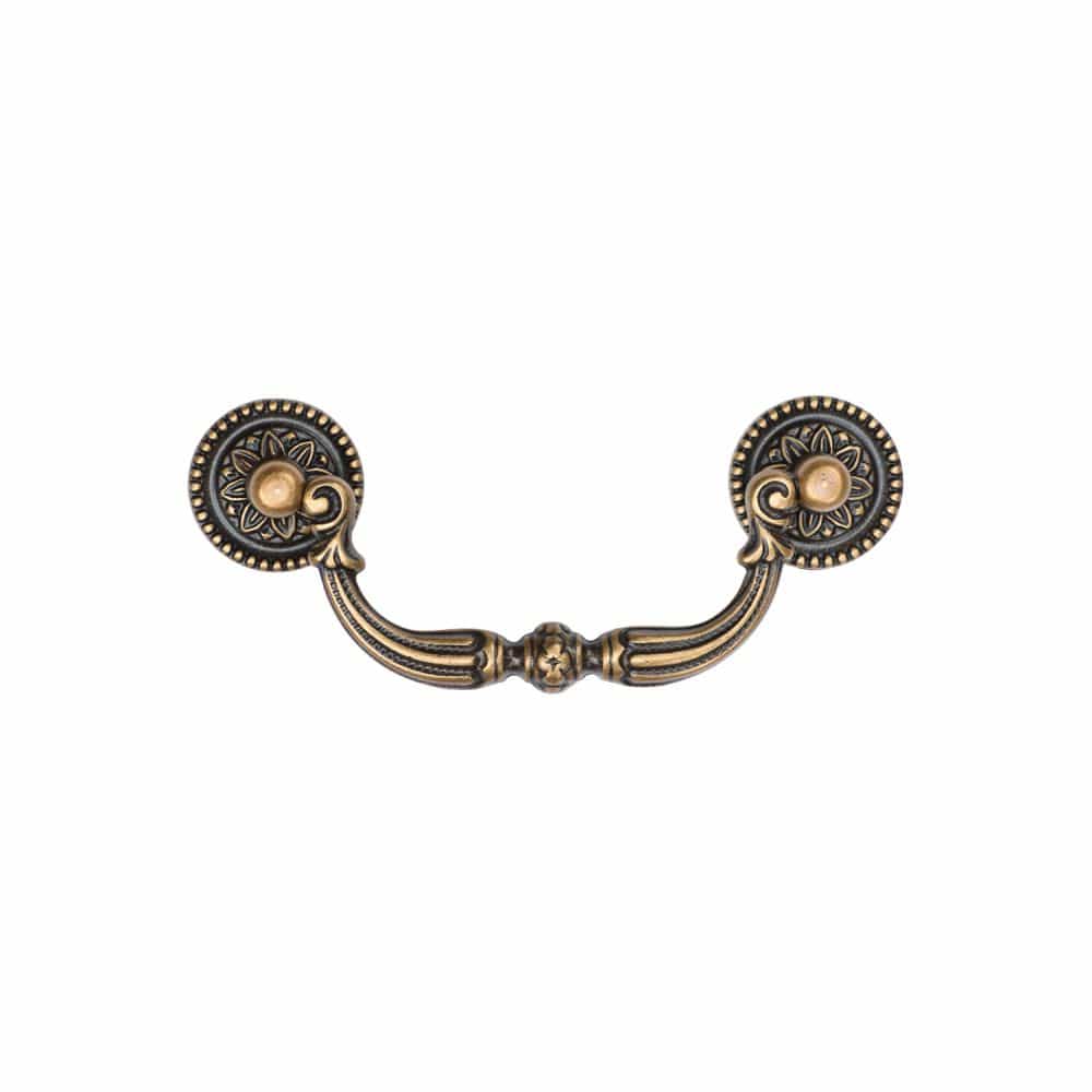 M.Marcus Cabinet Hardware Distressed Brass / Cabinet Drop Pulls / 96mm c/c M.Marcus - Ornate Drop Pull 96mm Distressed Brass Finish