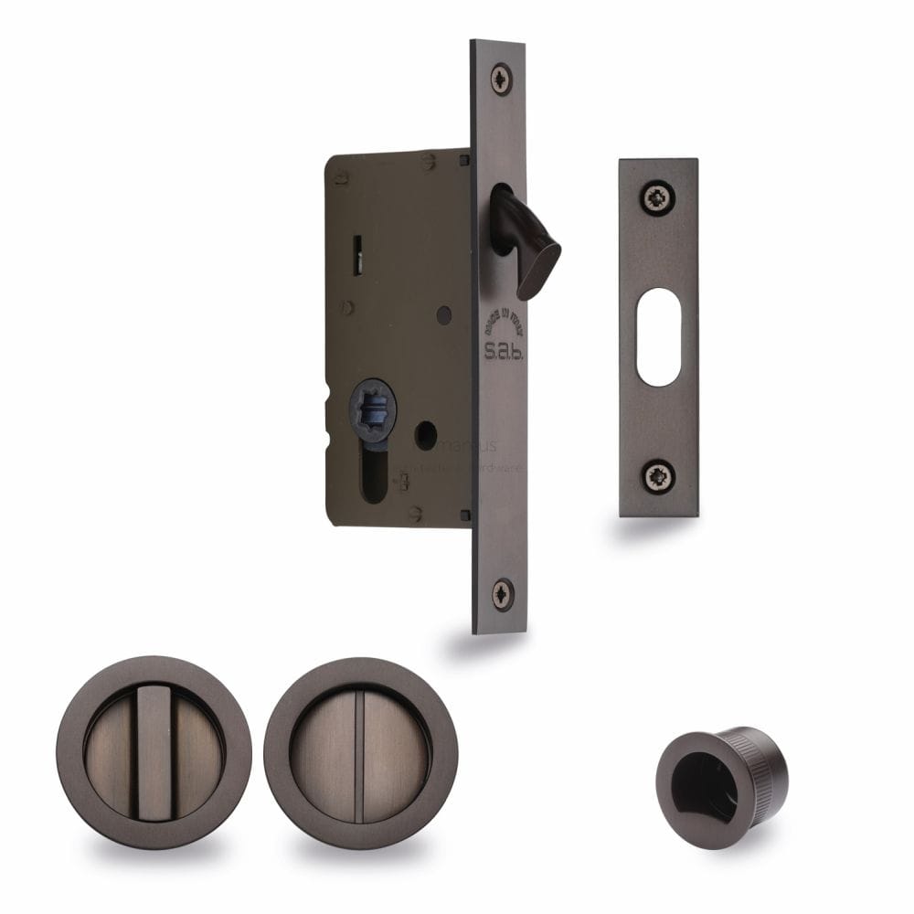 M.Marcus Locks & Latches Matt Bronze / Sliding Door Locks / Round M.Marcus - SLD Lock C/W RD Privacy Turns 40mm Matt Bronze