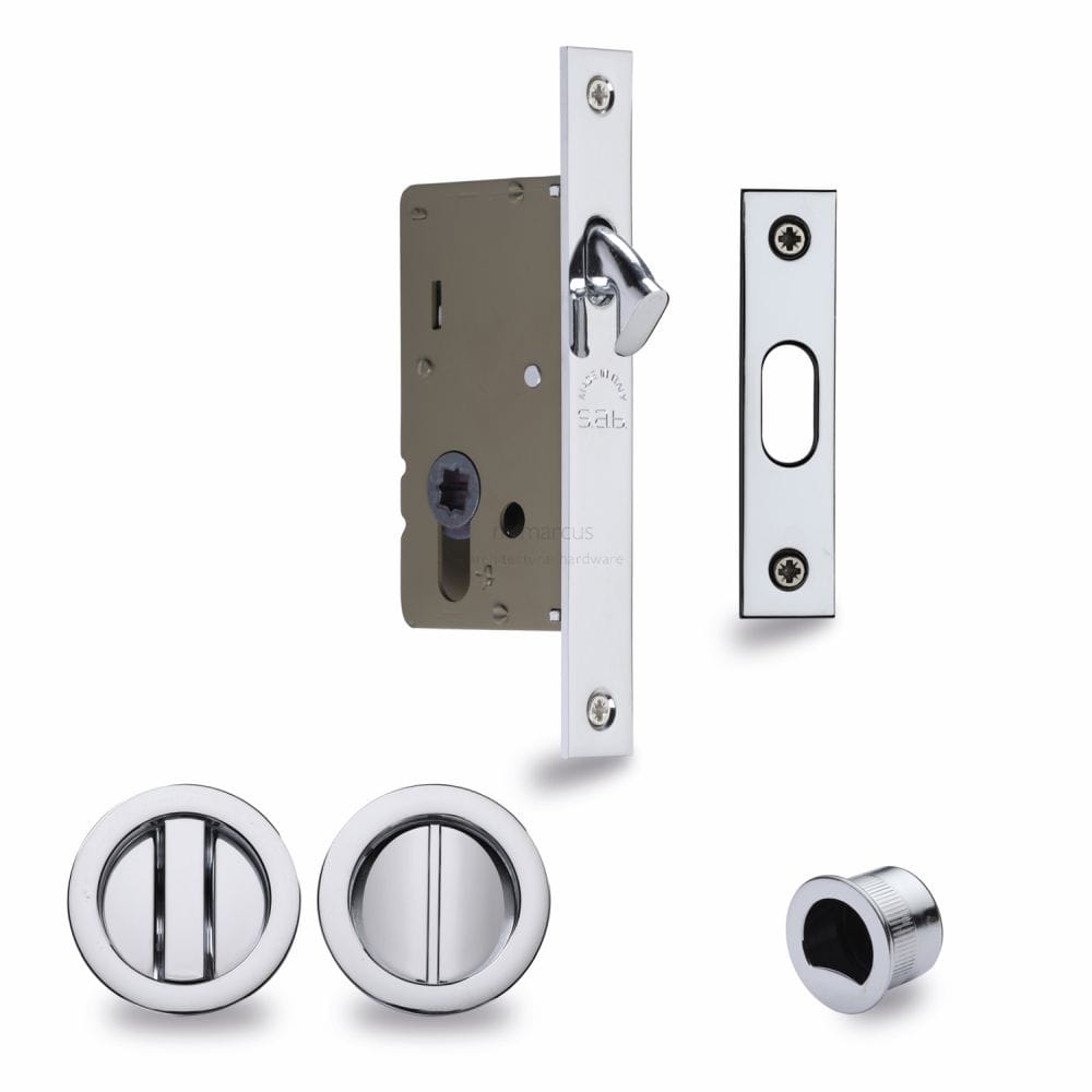 M.Marcus Locks & Latches Polished Chrome / Sliding Door Locks / Round M.Marcus - SLD Lock C/W RD Privacy Turns 40mm Polished Chrome