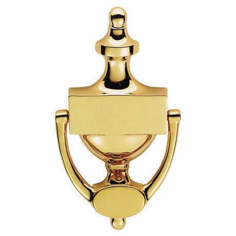 This is an image of a Carlisle Brass - Victorian Urn Door Knocker 196mm - Polished Brass that is availble to order from Trade Door Handles in Kendal.