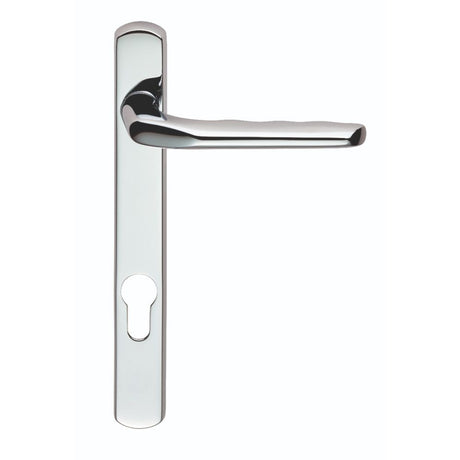 This is an image of a Carlisle Brass - Narrow Plate with Straight Lever 92mm c/c - Polished Chrome that is availble to order from Trade Door Handles in Kendal.