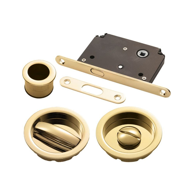 Manital Locks & Latches Polished Brass / Sliding Door Locks / Round Manital - Sliding Door Lock Set - Polished Brass