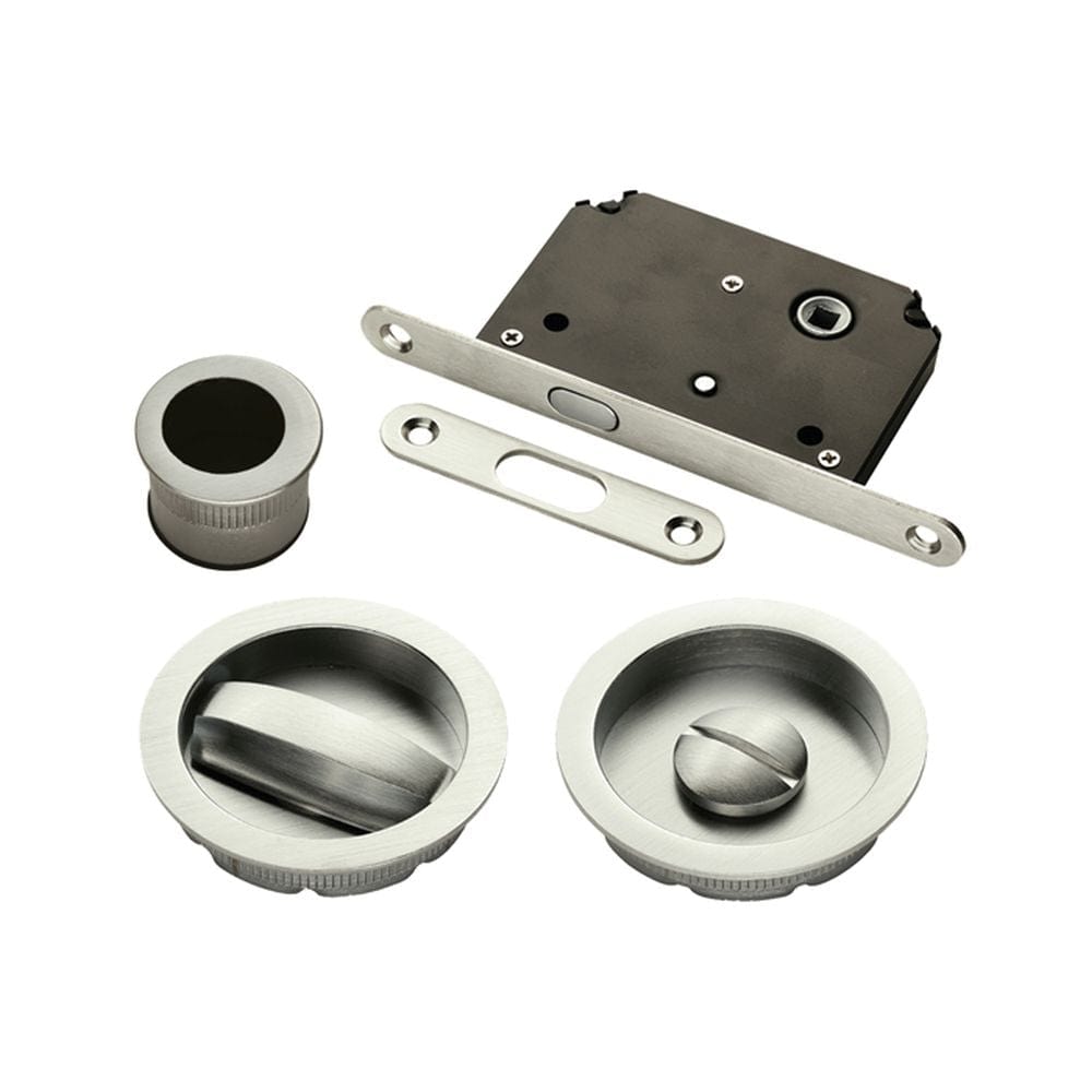 Manital Locks & Latches Satin Nickel / Sliding Door Locks / Round Manital - Sliding Door Lock Set - Satin Nickel