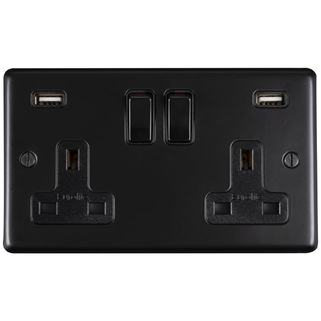 This is an image showing Eurolite Stainless steel 2 Gang Usb Socket - Matt Black (With Black Trim) mb2usbb available to order from trade door handles, quick delivery and discounted prices.