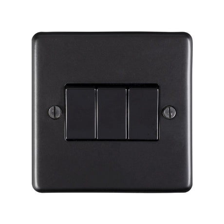 This is an image showing Eurolite Stainless Steel 3 Gang Switch - Matt Black (With Black Trim) mb3swb available to order from trade door handles, quick delivery and discounted prices.