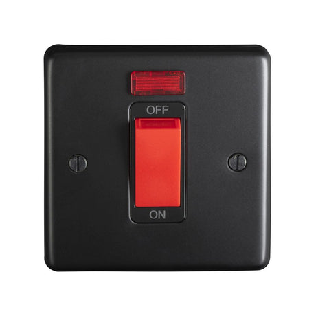 This is an image showing Eurolite Stainless Steel 45Amp Switch with Neon Indicator - Matt Black (With Black Trim) mb45aswnsb available to order from trade door handles, quick delivery and discounted prices.