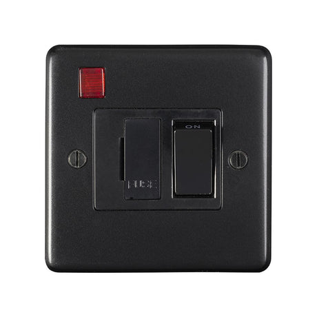 This is an image showing Eurolite Stainless Steel Switched Fuse Spur - Matt Black (With Black Trim) mbswfnb available to order from trade door handles, quick delivery and discounted prices.