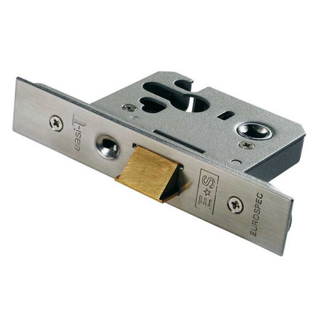 This is an image of a Eurospec - Easi-T Euro Profile Cylinder Night Latch - Case Only 76mm - Satin Sta that is availble to order from Trade Door Handles in Kendal.