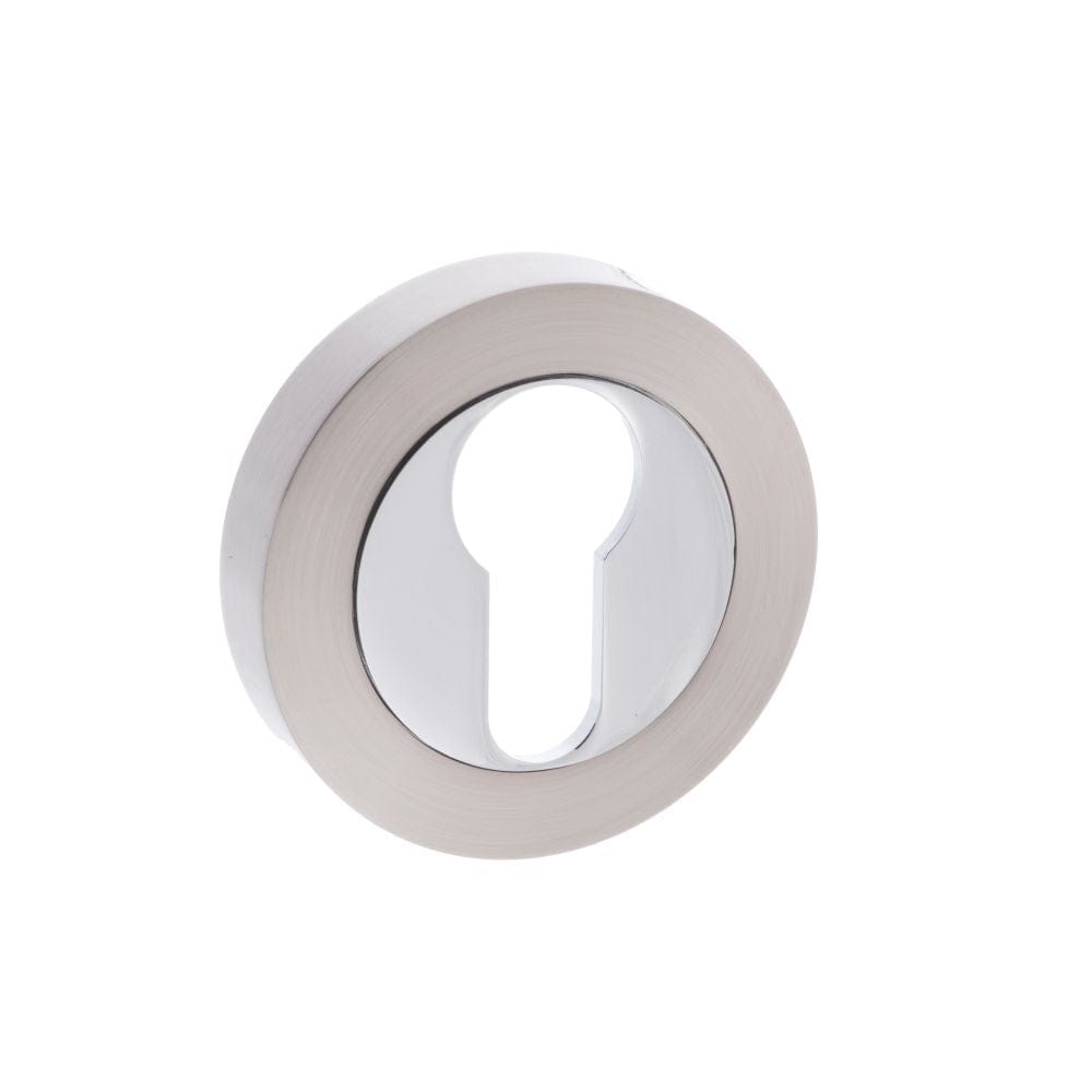 Mediterranean Door Furniture Satin Nickel/Polished Chrome / Euro Profile Escutcheons Mediterranean Euro Escutcheon on Round Rose - Satin Nickel/Polished Chrome