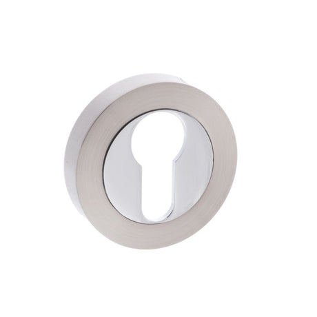 Mediterranean Door Furniture Satin Nickel/Polished Chrome / Euro Profile Escutcheons Mediterranean Euro Escutcheon on Round Rose - Satin Nickel/Polished Chrome
