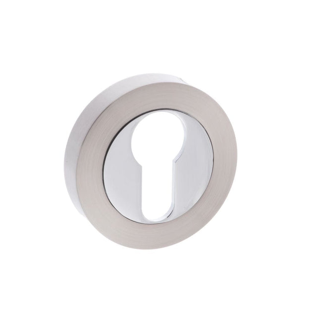 Mediterranean Door Furniture Satin Nickel/Polished Chrome / Euro Profile Escutcheons Mediterranean Euro Escutcheon on Round Rose - Satin Nickel/Polished Chrome
