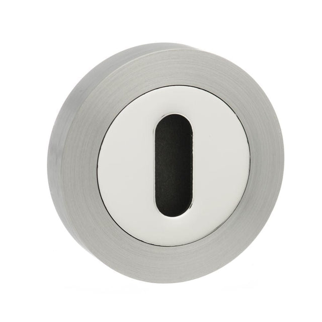 Mediterranean Door Furniture Satin Nickel/Polished Chrome / Mortice Key Profile Escutcheons Mediterranean Key Escutcheon on Round Rose - Satin Nickel/Polished Chrome
