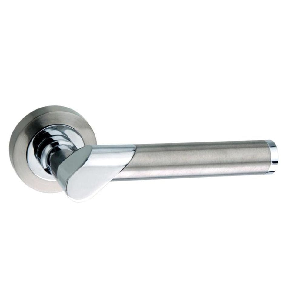 Mediterranean Door Furniture Satin Nickel/Polished Chrome / Round Rose Mediterranean Tunis Lever on Round Rose - Satin Nickel/Polished Chrome