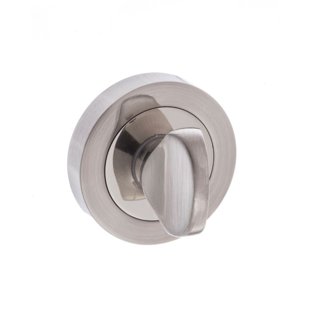 Mediterranean Door Furniture Satin Nickel/Polished Nickel / No Mediterranean WC Turn and Release on Round Rose - Satin Nickel/Polished Nickel