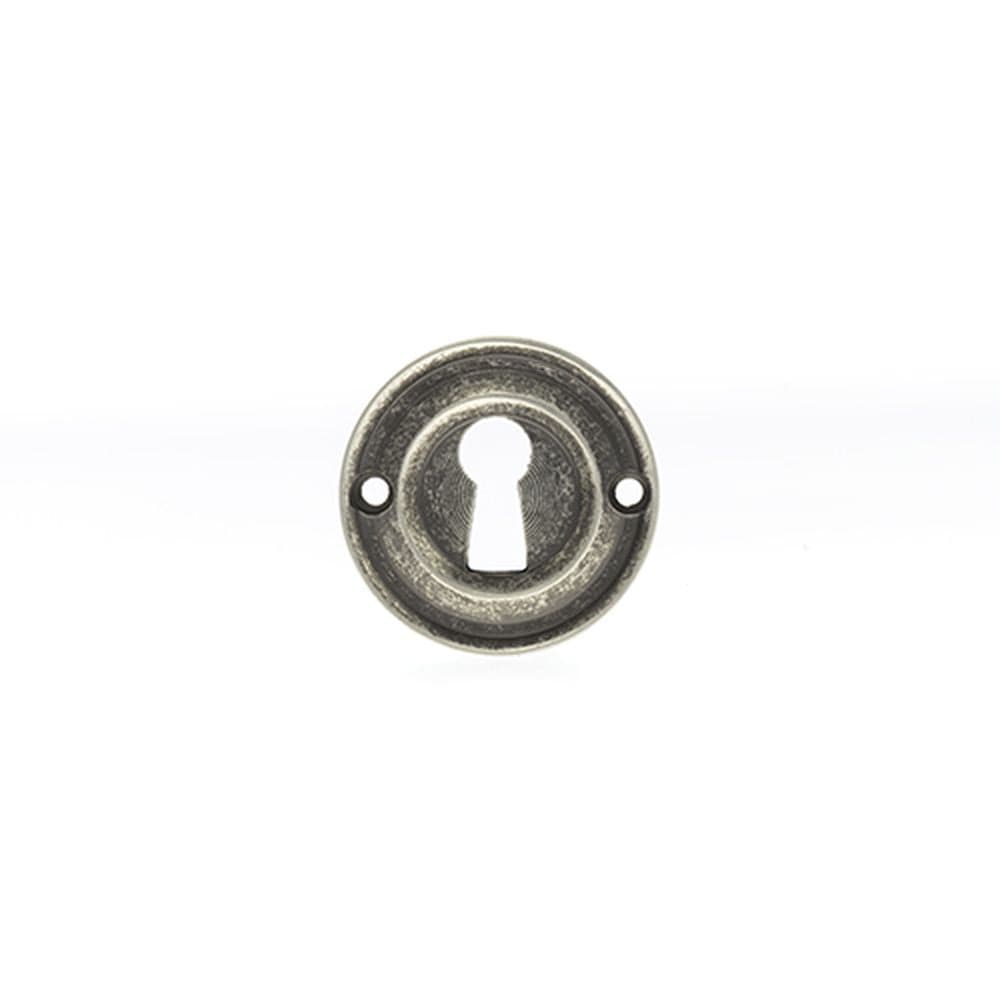 Old English Door Furniture Distressed Silver / Mortice Key Profile Escutcheons Old English Solid Brass Open Key Hole Escutcheon - Distressed Silver